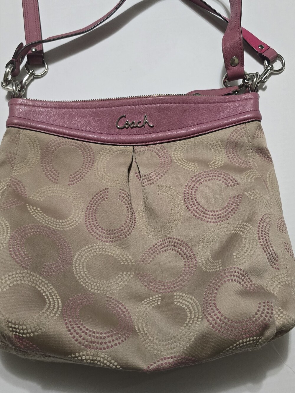 Coach F20088 Ashley Dotted Op Art Shoulder/Crossbody Bag – Pink & Khaki